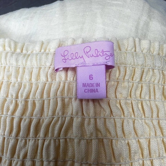 Lilly Pulitzer Cormick Yellow Linen Dress Size 6 Tie Shoulder Summer Beach - Picture 11 of 16